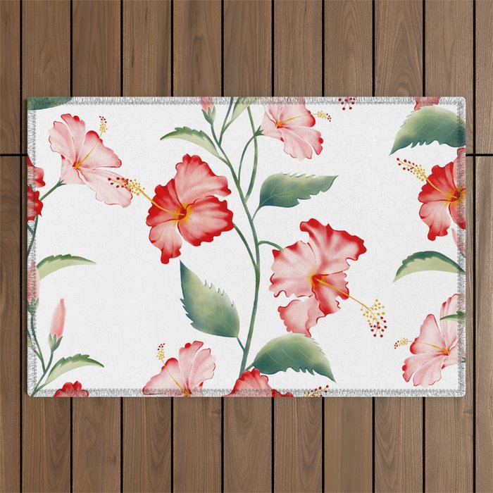 Hibiscus in White Outdoor Rug Gallery Image 1