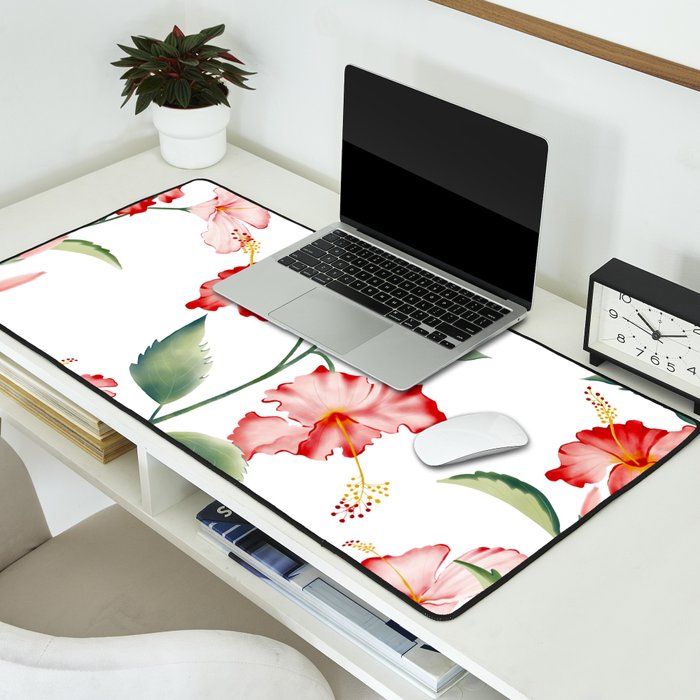 Hibiscus in White Desk Mat Gallery Image 2