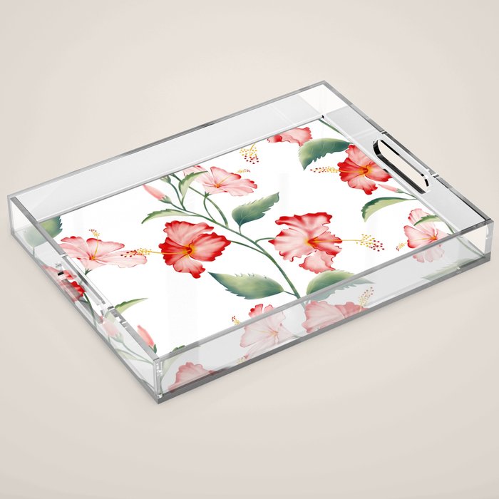 Hibiscus in White Acrylic Tray Gallery Image 1