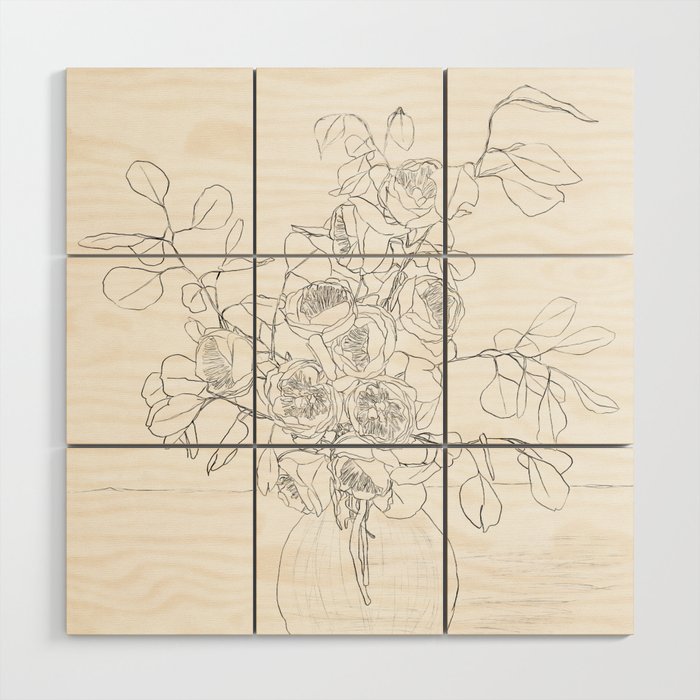 Beautiful Bouquet Line Wood Wall Art Gallery Image 1