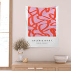 Pink Retro Lines Modern Abstract Brush Shapes Midcentury Line Shapes Vintage Wall Tapestry Gallery Image 2