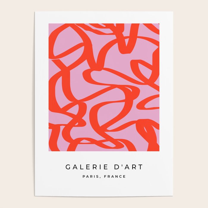 Pink Retro Lines Modern Abstract Brush Shapes Midcentury Line Shapes Vintage Poster Gallery Image 4