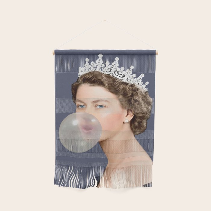 Queen Elizabeth in blue satin blowing a bubble gum Wall Hanging Gallery Image 1