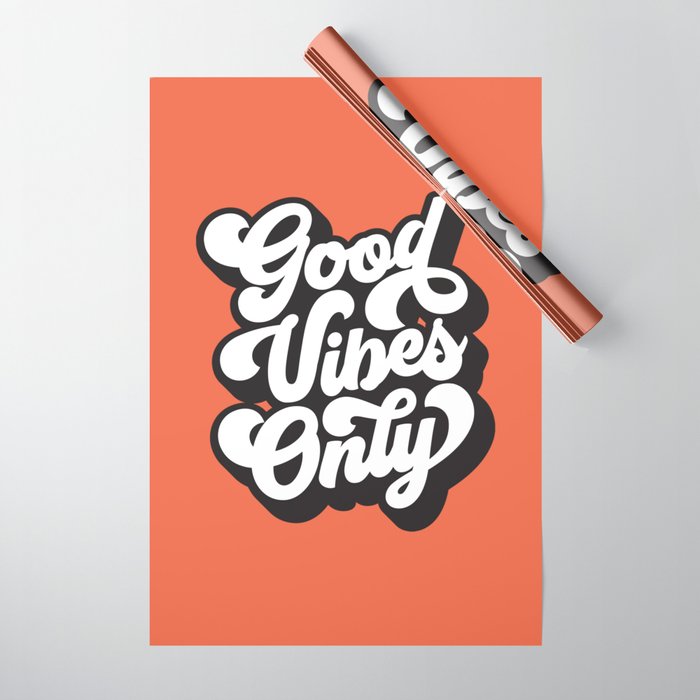 GOOD VIBES ONLY orange red black and white Wrapping Paper Gallery Image 1