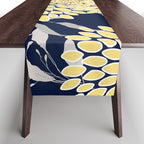 Floral Leaves and Blooms, Yellow and Navy Blue Table Runner Gallery Image 1