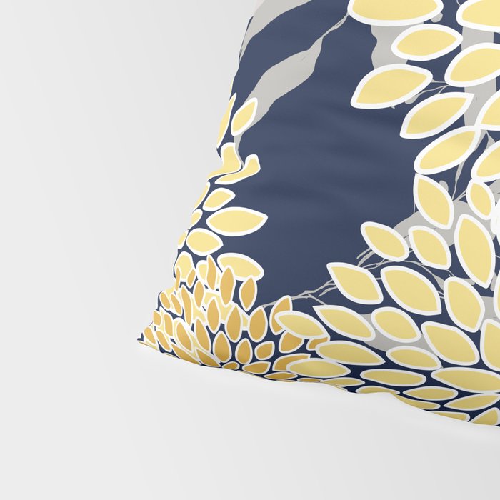 Floral Leaves and Blooms, Yellow and Navy Blue Pillow Sham Gallery Image 4