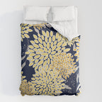 Floral Leaves and Blooms, Yellow and Navy Blue Duvet Cover Gallery Image 6