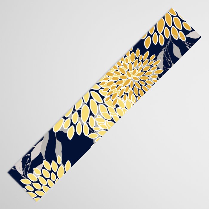 Floral Leaves and Blooms, Yellow and Navy Blue Table Runner Gallery Image 3