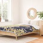 Floral Leaves and Blooms, Yellow and Navy Blue Duvet Cover Gallery Image 2