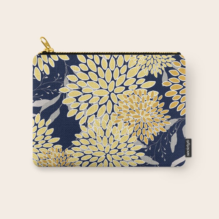 Floral Leaves and Blooms, Yellow and Navy Blue Carry All Pouch Gallery Image 1