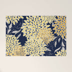 Floral Leaves and Blooms, Yellow and Navy Blue Welcome Mat Gallery Image 1