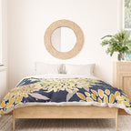 Floral Leaves and Blooms, Yellow and Navy Blue Duvet Cover Gallery Image 3