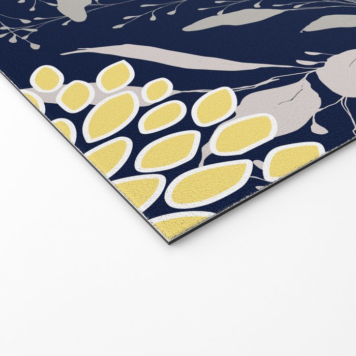 Floral Leaves and Blooms, Yellow and Navy Blue Welcome Mat Gallery Image 2