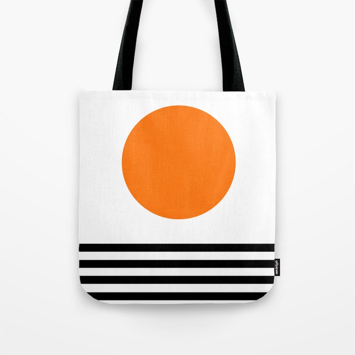 Orange Zen Sunset Minimalist Art Black Stripes Simple Art Tote Bag Gallery Image 1