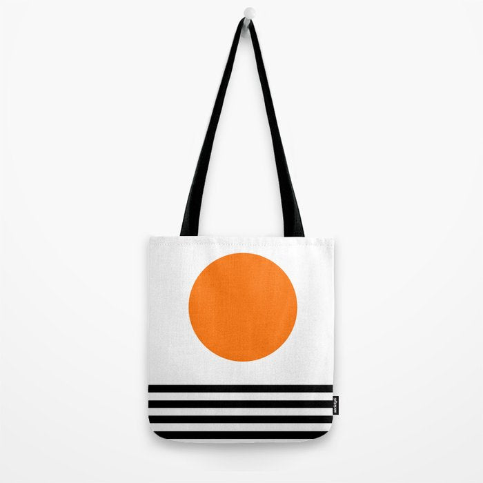 Orange Zen Sunset Minimalist Art Black Stripes Simple Art Tote Bag Gallery Image 2