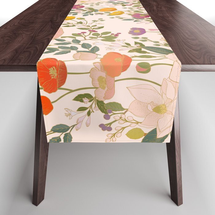 Botanical Cloisonne Garden Cream Table Runner Gallery Image 1