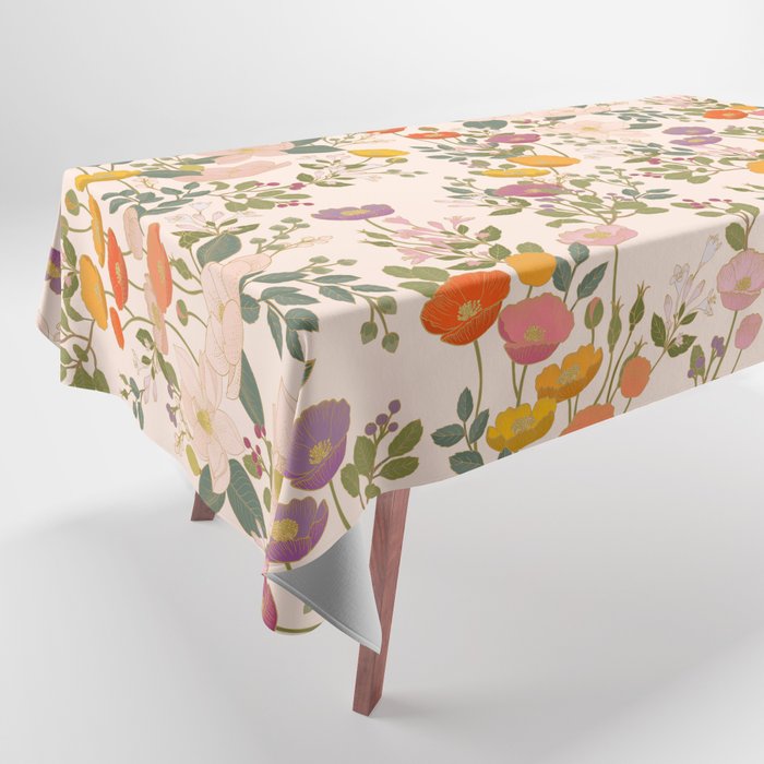 Botanical Cloisonne Garden Cream Tablecloth Gallery Image 1
