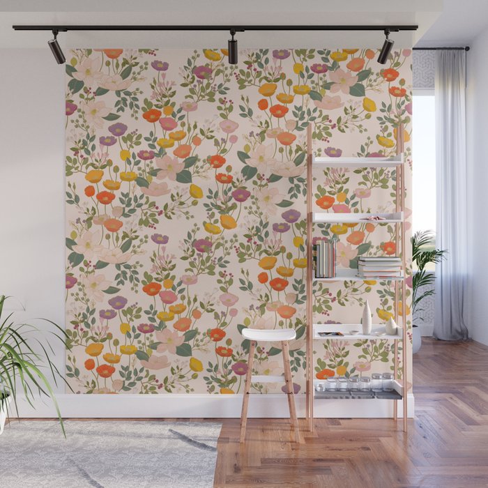 Botanical Cloisonne Garden Cream Wall Mural Gallery Image 1