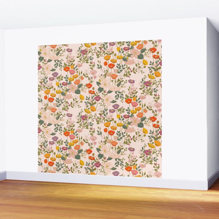 Botanical Cloisonne Garden Cream Wall Mural Gallery Image 2