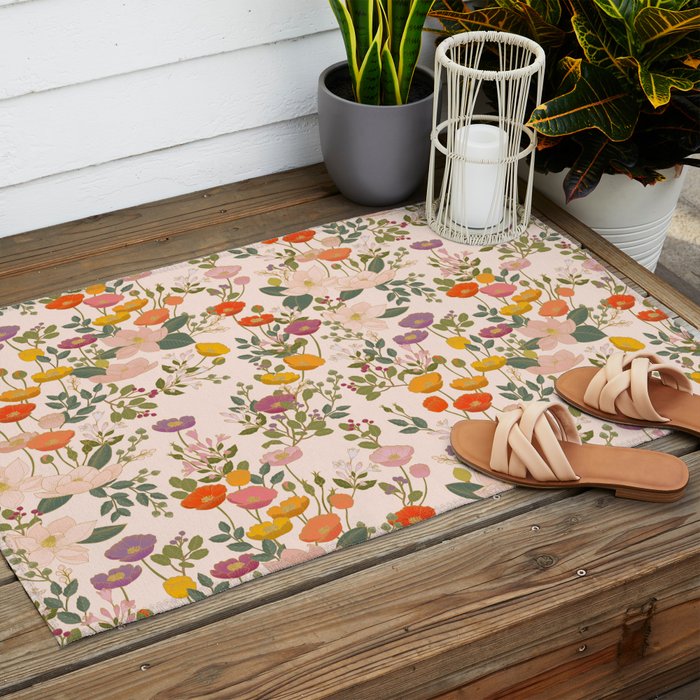 Botanical Cloisonne Garden Cream Outdoor Rug Gallery Image 2