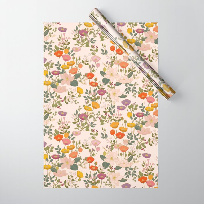 Botanical Cloisonne Garden Cream Wrapping Paper Gallery Image 1