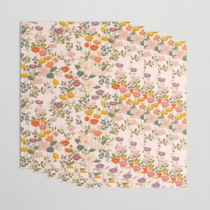 Botanical Cloisonne Garden Cream Wrapping Paper Gallery Image 3