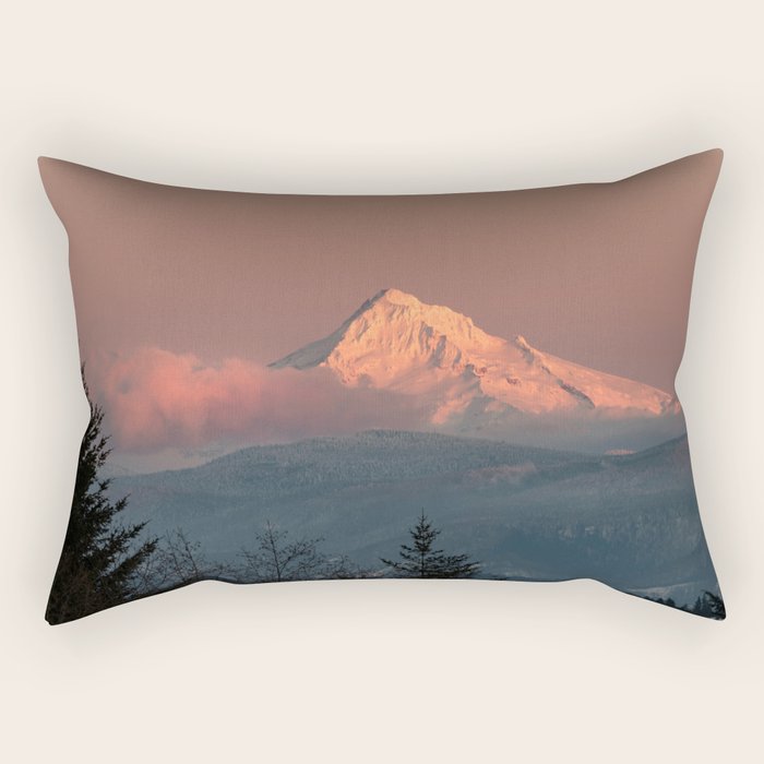 Mount Hood Pastel Sunset - Nature Photography Rectangular Pillow Gallery Image 2