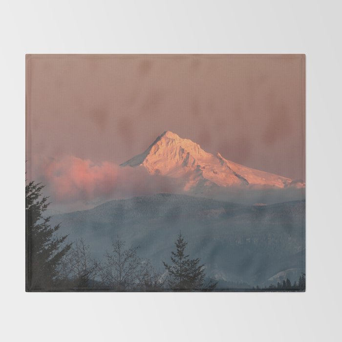 Mount Hood Pastel Sunset - Nature Photography Throw Blanket Gallery Image 2