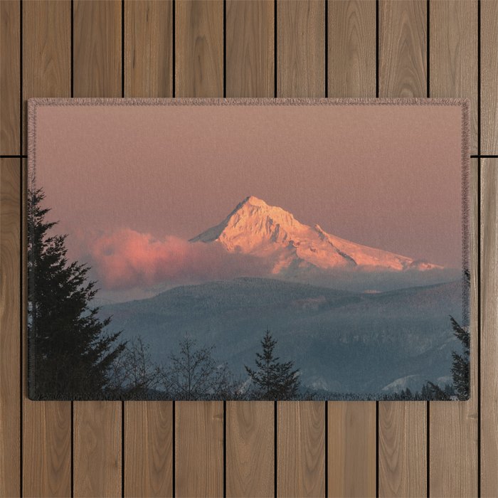Mount Hood Pastel Sunset - Nature Photography Outdoor Rug Gallery Image 1
