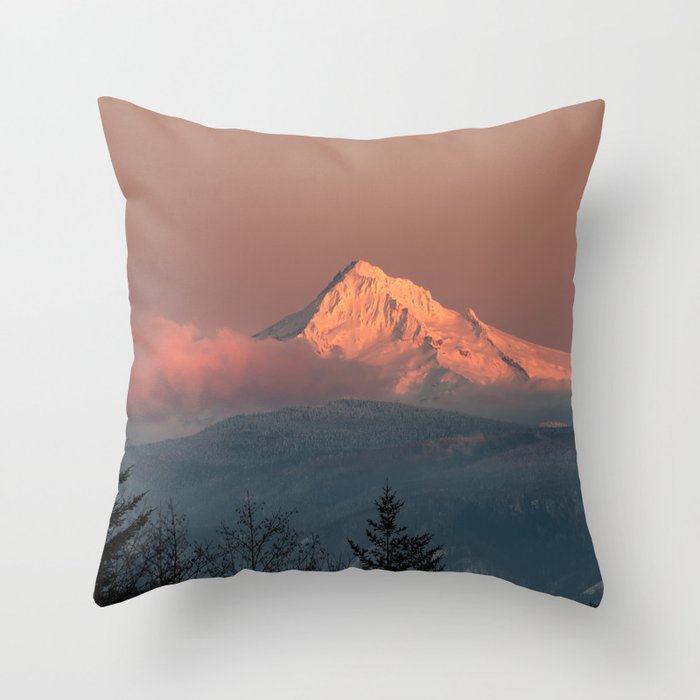 Mount Hood Pastel Sunset - Nature Photography Throw Pillow Gallery Image 6