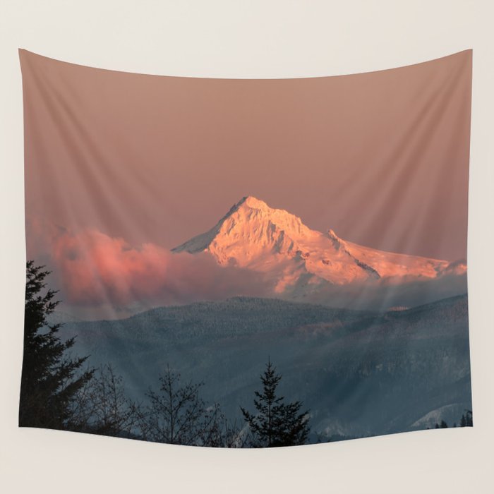 Mount Hood Pastel Sunset - Nature Photography Wall Tapestry Gallery Image 4