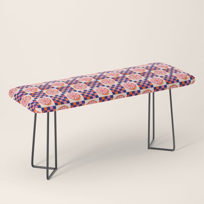 Checkered Sliced Citrus Fruit in Navy & Peachy Pink Bench Gallery Image 1