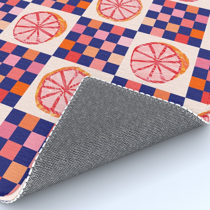 Checkered Sliced Citrus Fruit in Navy & Peachy Pink Rug Gallery Image 4