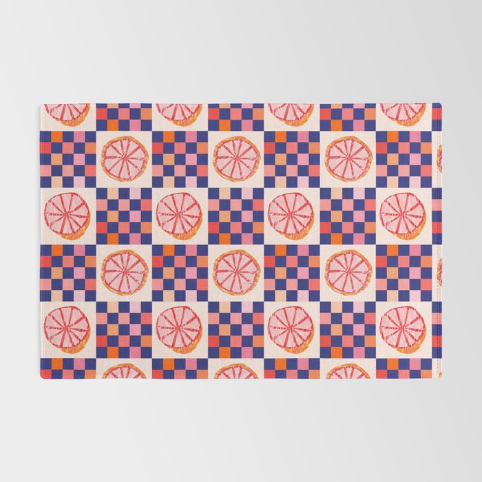 Checkered Sliced Citrus Fruit in Navy & Peachy Pink Rug Gallery Image 2