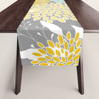 Floral Prints and Leaves, Gray, Yellow and Aqua Table Runner Gallery Image 1
