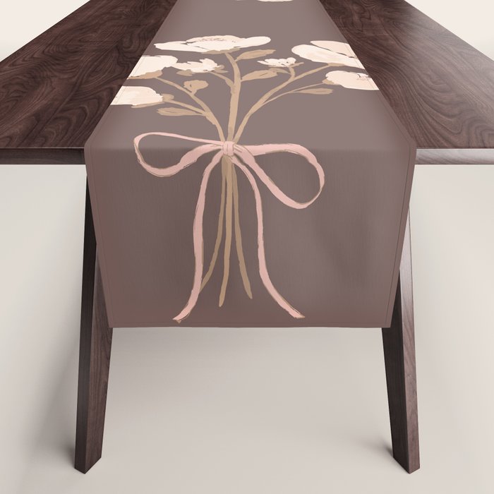 Delicate bouquet of flowers with bow - Peach and mocha copper Table Runner Gallery Image 1