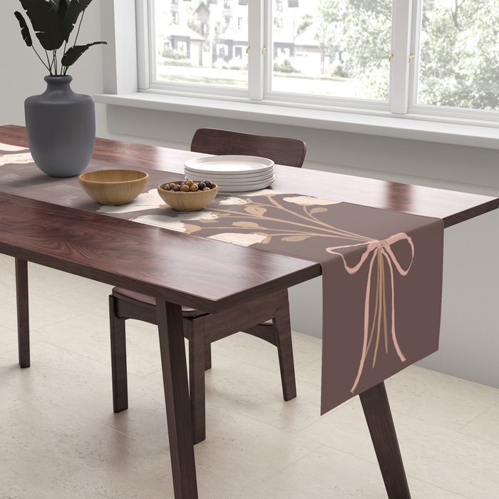 Delicate bouquet of flowers with bow - Peach and mocha copper Table Runner Gallery Image 2