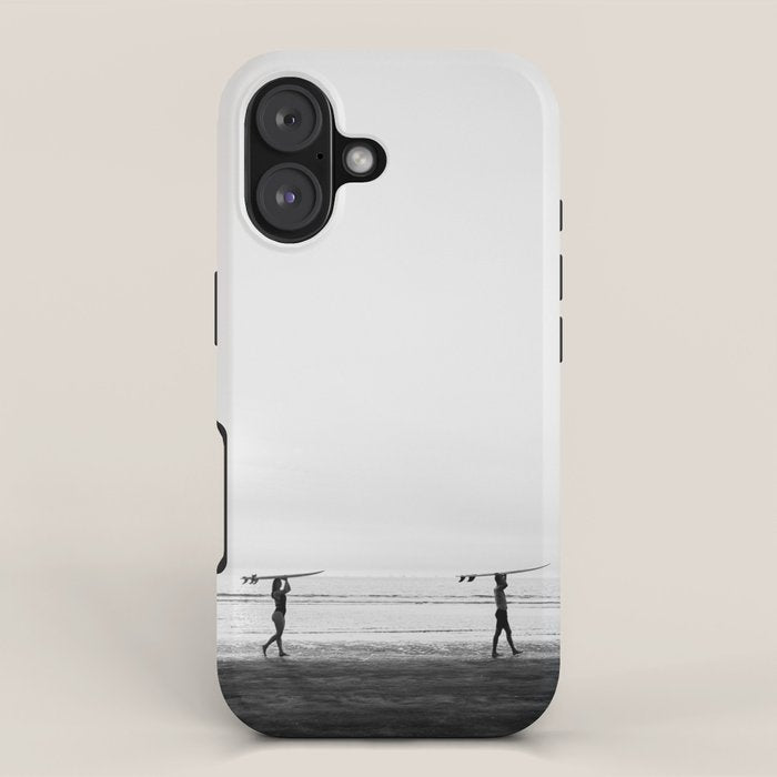 Surfer couple | Wanderlust photography of surfer couple | Coastal wall art. iPhone Case Gallery Image 1