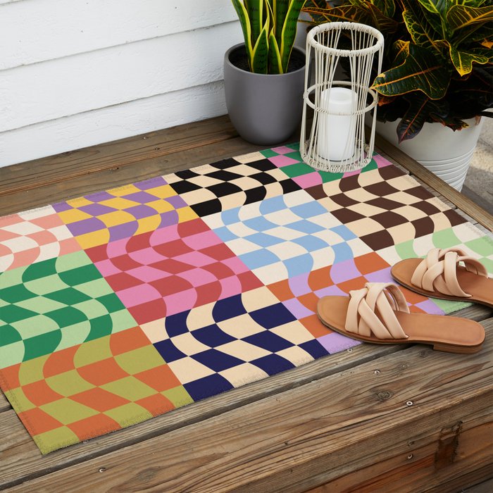 Colorful Checker Patchwork Outdoor Rug Gallery Image 2
