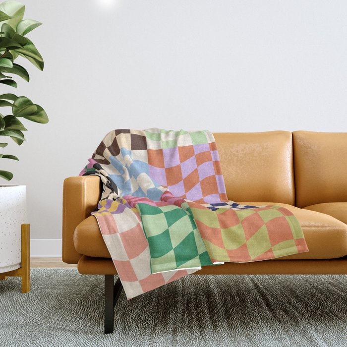 Colorful Checker Patchwork Throw Blanket Gallery Image 1
