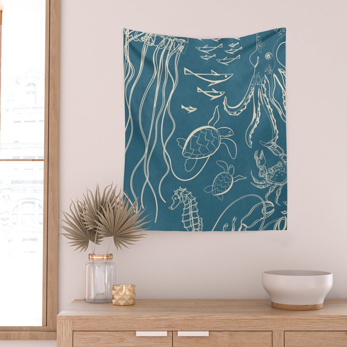 Minimal Sea Life 3 Wall Tapestry Gallery Image 2