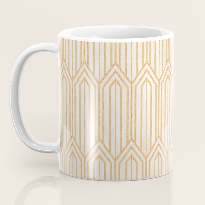 Art Deco Gatsby Geometric Pattern Ivory and Gold Coffee Mug Gallery Image 3