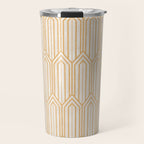 Art Deco Gatsby Geometric Pattern Ivory and Gold Travel Mug Gallery Image 1
