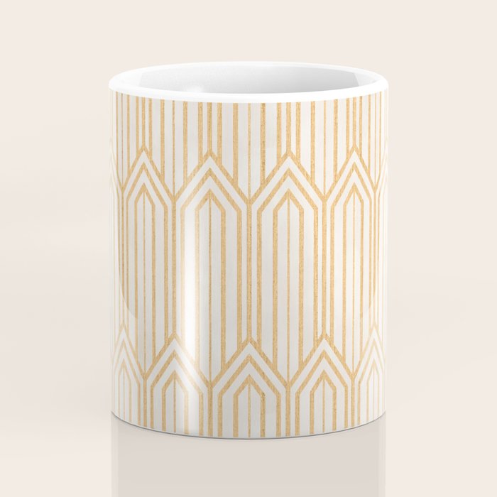 Art Deco Gatsby Geometric Pattern Ivory and Gold Coffee Mug Gallery Image 4