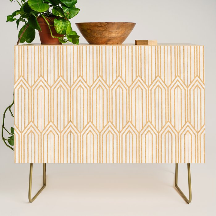 Art Deco Gatsby Geometric Pattern Ivory and Gold Credenza Gallery Image 1