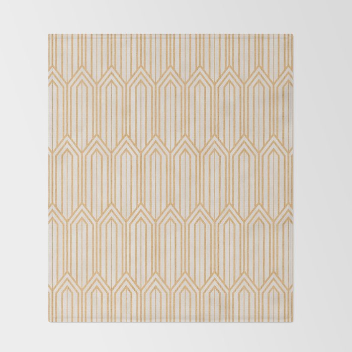 Art Deco Gatsby Geometric Pattern Ivory and Gold Throw Blanket Gallery Image 2