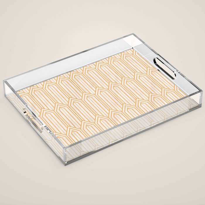 Art Deco Gatsby Geometric Pattern Ivory and Gold Acrylic Tray Gallery Image 1