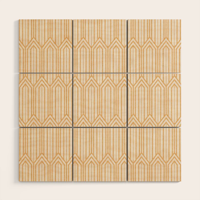 Art Deco Gatsby Geometric Pattern Ivory and Gold Wood Wall Art Gallery Image 1