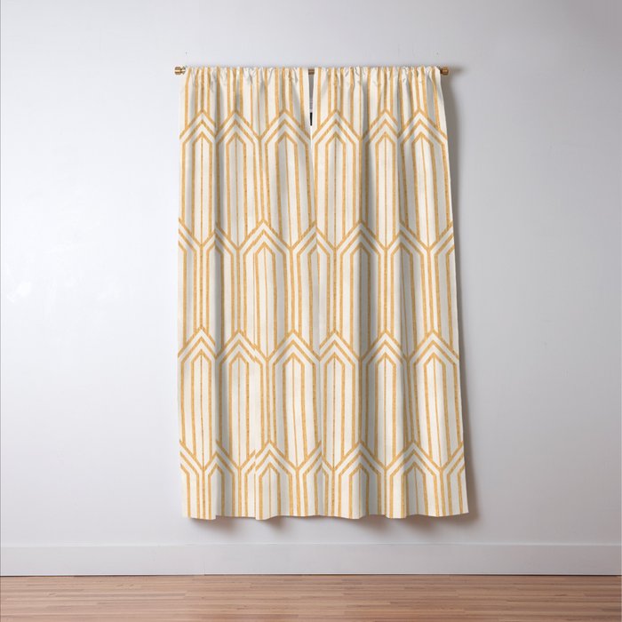 Art Deco Gatsby Geometric Pattern Ivory and Gold Window Curtain Gallery Image 3