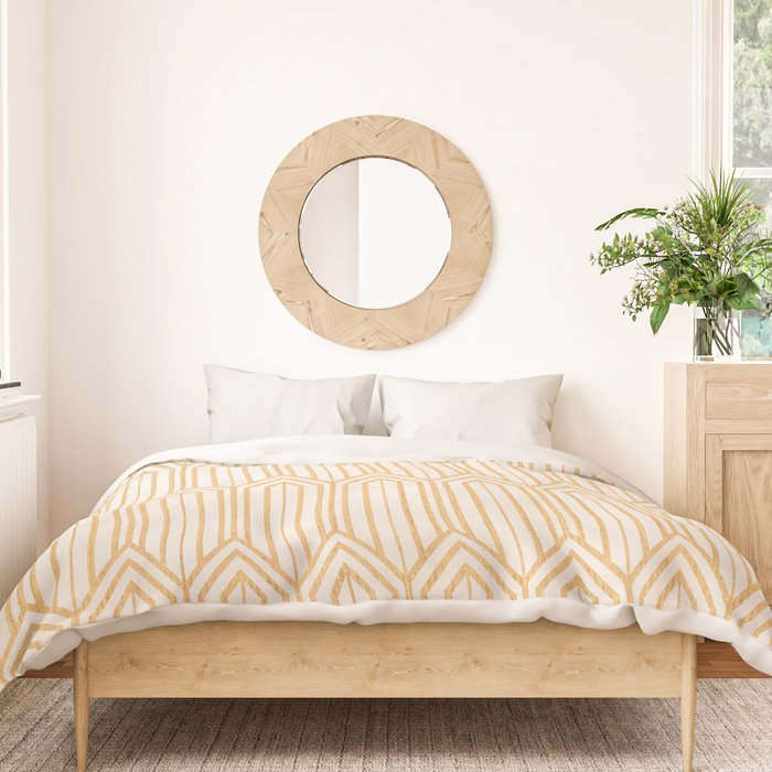 Art Deco Gatsby Geometric Pattern Ivory and Gold Duvet Cover Gallery Image 3